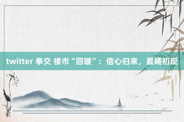 twitter 拳交 楼市“回暖”：信心归来，晨曦初现