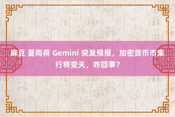 麻豆 夏雨荷 Gemini 突发预报，加密货币市集行将变天，咋回事？