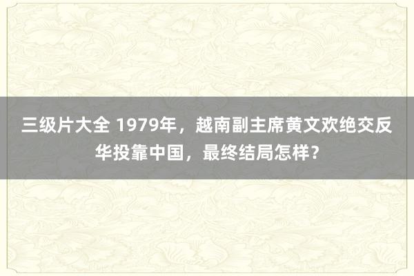 三级片大全 1979年，越南副主席黄文欢绝交反华投靠中国，最终结局怎样？