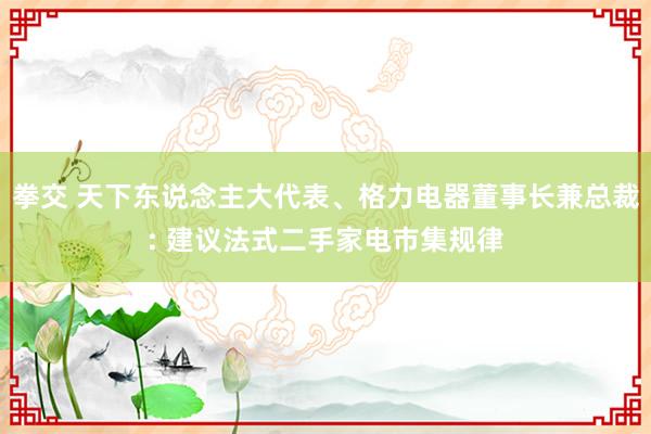 拳交 天下东说念主大代表、格力电器董事长兼总裁: 建议法式二手家电市集规律
